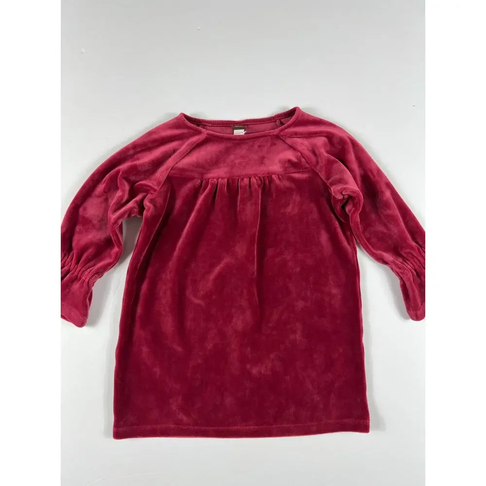 Tea Collection Velour Bell Sleeve Dress Earth Red Size 3